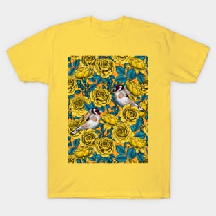 Rose flowers and goldfinch birds T-Shirt